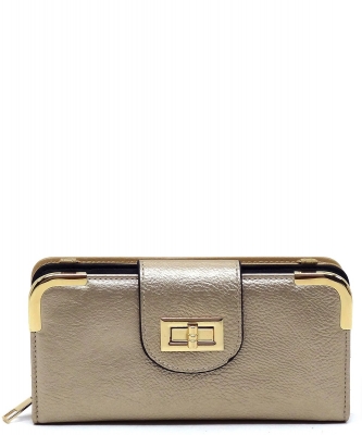 Fashion Turn Lock Crossbody Wallet AD041 CHAMPAGNE GOLD